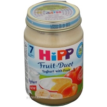 Puree Hipp Fruit-Duet yoghurt with fruit for 7+ months babies glass jar 160g Austria