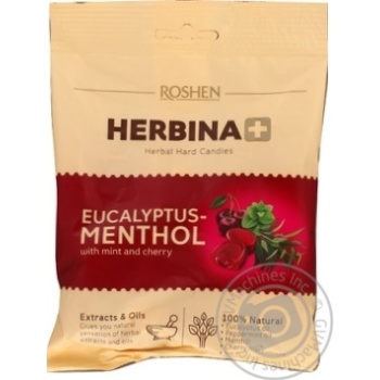 Конфеты карамельные Roshen Herbina+ эвкалипт-ментол с мятой и соком вишни 80г - купить, цены на NOVUS - фото 1