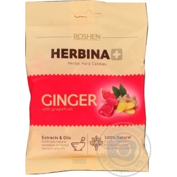 Конфеты карамельные Roshen Herbina+ имбирь с соком грейпфрута 80г купить, цены на МегаМаркет - фото 1