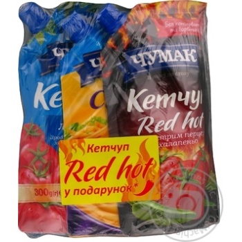 Кетчуп Чумак Лагідний 300г + Red Hot 280г + Соус Сирний 200г купить, цены на МегаМаркет - фото 1