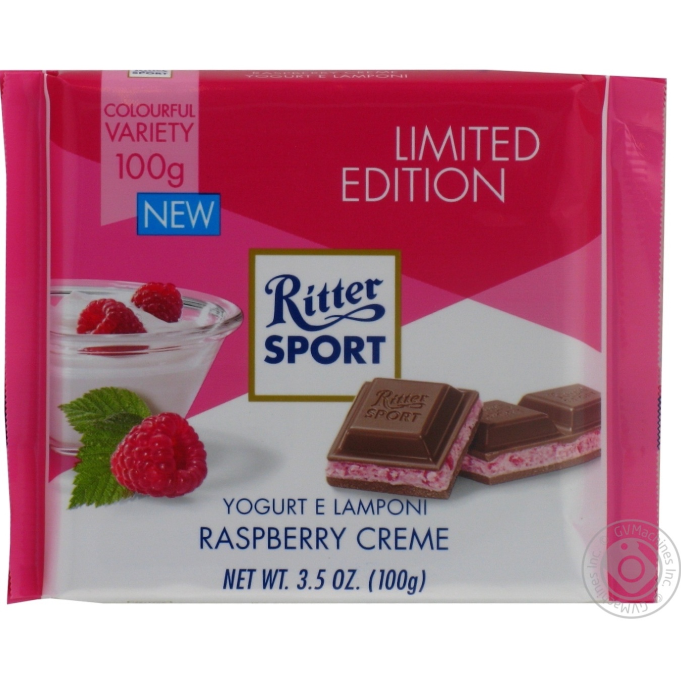 

Шоколад молочный Ritter Sport с кремово-малиновой начинкой 100г