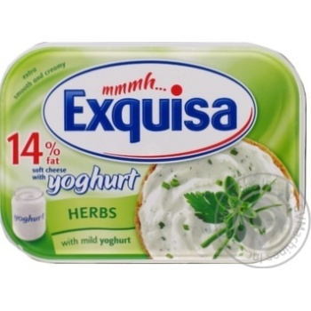 Сыр Exguisa Йогурт лайт сливочный мягкий с травами 14% 200г купить, цены на МегаМаркет - фото 1