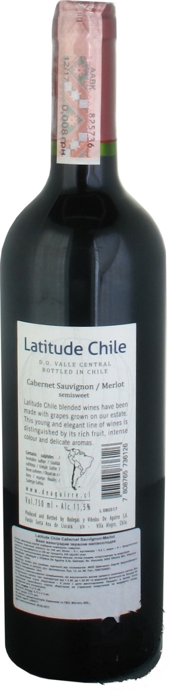 

Вино Latitude Chile Cabernet Sauvignon-Merlot красное полусладкое 11,5% 0,75л