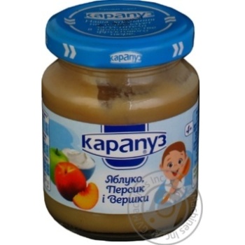 Пюре Карапуз з яблук та персиків і вершками 200г х6 купити, ціни на МегаМаркет - фото 1
