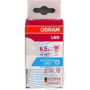 Лампа Osram LED LS CL P60 6.5W/840 E14світлодіодна x6 купити, ціни на МегаМаркет - фото 1