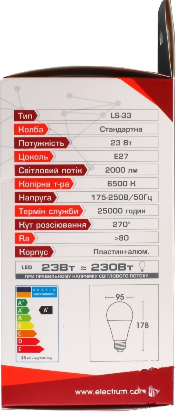 

Лампа Electrum светодиодная A95 23W PA LS-33 Elegant Е27 6500 A-LS-1853