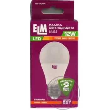 Лампа ELM Led B60 12W PA10 E27 3000 18-0094 купити, ціни на МегаМаркет - фото 1