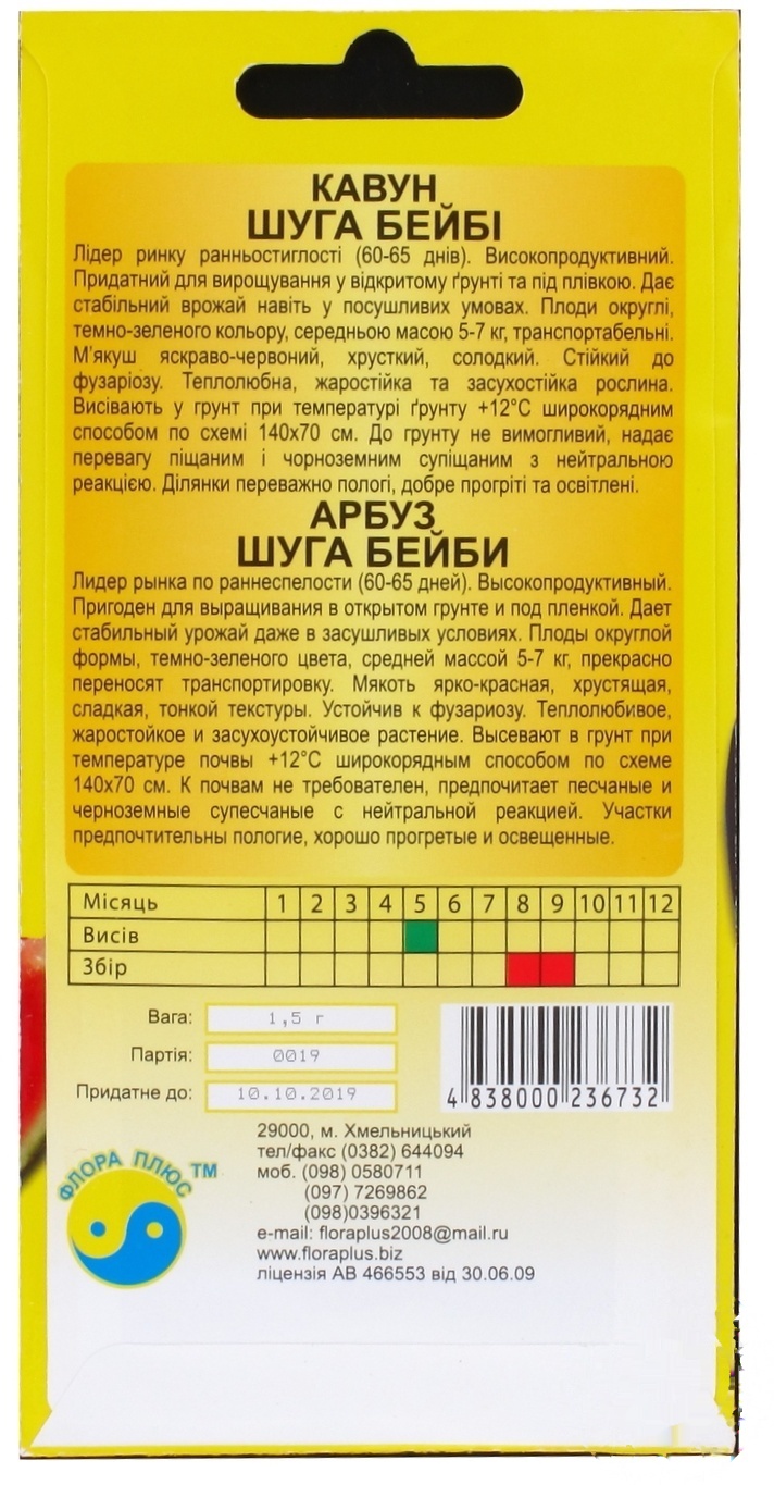 

Семена Флора Плюс Арбуз Шуга бэби 1,5г