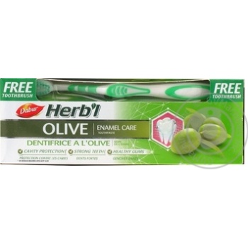 Зубная паста Dabur Herb`l Оливка 150г+зубная щетка купить, цены на МегаМаркет - фото 1