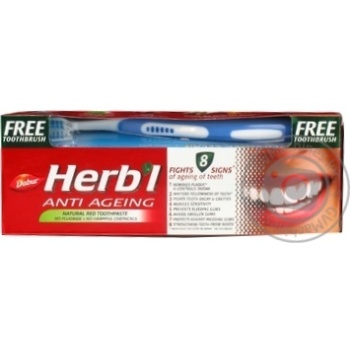 Зубна паста Dabur Herbl`s Anti Ageing 150г з Зубною щіткою купити, ціни на МегаМаркет - фото 1