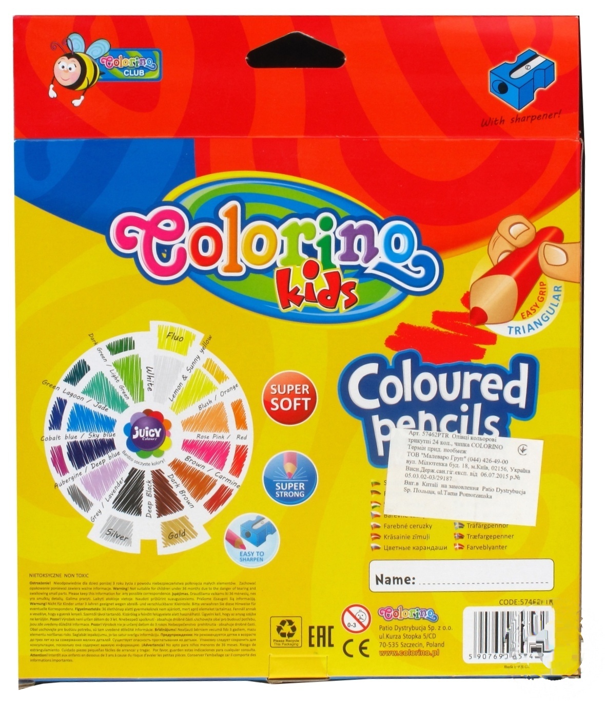 

Карандаши цветные Colorino треугольные с точилкой 24шт