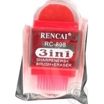 Чинка RENCAI пластикова з гумкою та щіткою на 3 отв RC898