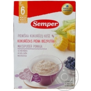 Каша Semper кукурудзяна молочна з чорницею 250г купить, цены на МегаМаркет - фото 1