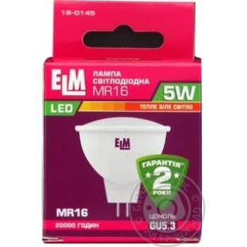 Лампа ELM Led MR16 5W PA10 GU5.3 3000 18-0145 купити, ціни на МегаМаркет - фото 1