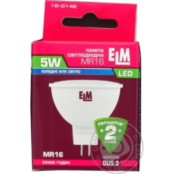 Лампа ELM Led MR16 5W PA10 GU5.3 4000 18-0146 х10 купить, цены на МегаМаркет - фото 1