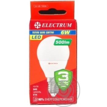 Лампочка ELECTRUM LED 6W 500lm 3000K E14 G45 LB-12 купити, ціни на МегаМаркет - фото 1