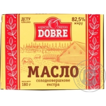 Масло Dobre сладкосливочное экстра 82,5% 180г купить, цены на МегаМаркет - фото 1