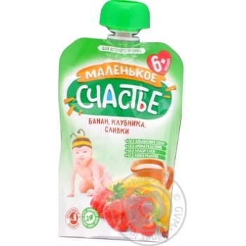 Malenkoye shchastye Puree banana strawberry cream for little kids 90g