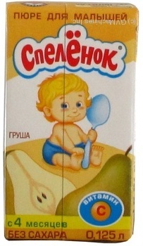 Puree Spelenok Pear without sugar with vitamin C for 4+ month old babies tetra pak 125ml Russia - buy, prices for NOVUS - photo 1