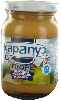 Пюре Карапуз Яблочное со сливками и сахаром гомогенизированное для детей с 4 месяцев стеклянная банка 200г Украина купить, цены на МегаМаркет - фото 1