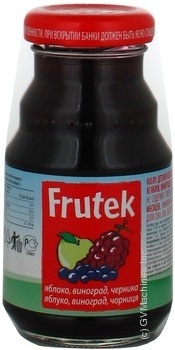 Reconstituted clarified pasteurized gluten-free nectar Frutek apples, grapes and blueberries for children from 4+ months glass bottle 125ml Slovenia