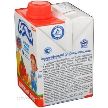 Reconstituted homogenized sterilized miltifruit juice with pulp Agusha enriched with iodine for 6+ months babies tetra pak 500ml Russia - buy, prices for - photo 2