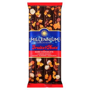 Millennium Fruits&Nuts Dark Chocolate with Almonds, Whole Hazelnuts, Candied Orange and Raisins 90g - buy, prices for Auchan - photo 1