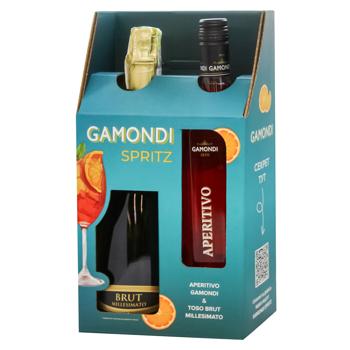 Набор Gamondi Spritz Напиток на основе вина Aperitivo 13,5% 1л + Вино игристое Toso Millesimato белое брют 12% 0,75л - купить, цены на КОСМОС - фото 1