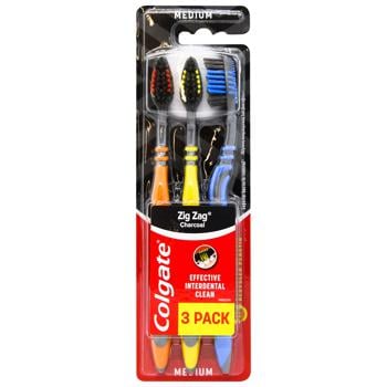 Colgate Zig Zag Charcoal Medium Toothbrushes 3pcs - buy, prices for Auchan - photo 1