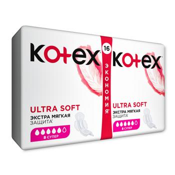 Прокладки гігієнічні Kotex Ultra Soft Super Duo 16шт - купити, ціни на Auchan - фото 2