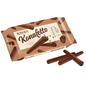 Трубочки вафельные Roshen Konafetto с начинкой крем-какао 140г - купить, цены на Идеал - фото 1