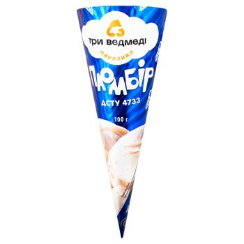 Three Bears Plombir Ice Cream Cone 100g - buy, prices for ULTRAMARKET - photo 1