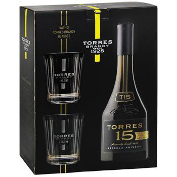 Torres 15 Years Brandy 40% 0.7l and 2 Glasses - buy, prices for - photo 3