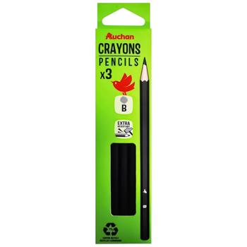 Олівець Auchan графітний B 3шт - купити, ціни на Auchan - фото 1