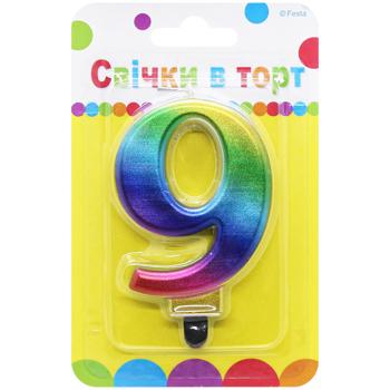 Свічка Festa цифра 9 кольорова 9см - купити, ціни на Auchan - фото 1