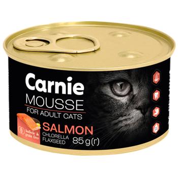 Корм влажный Carnie мясной мусс с лососем, хлореллой и семенами льна для взрослых кошек 85г - купить, цены на Grono - фото 1