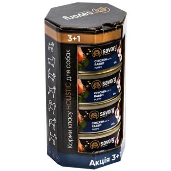 Savory Wet Food with Chicken and Rabbit for Puppies of All Breeds 3+1pcs x 100g - buy, prices for MasterZoo - photo 1