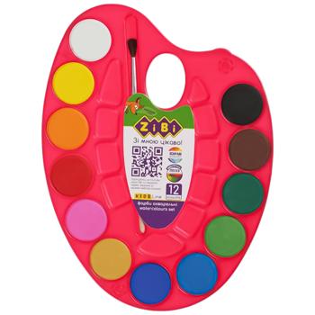 Краски акварельные ZiBi Kids Line на палитре с кистью 12 цветов