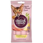 Ласощі для котів Delickcious Creamy Snack з куркою, сиром та спаржею 4шт*15г