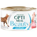 Корм вологий Optimeal Beauty Podium з тунцем та кальмарами для догляду за шерстю та зубами у котів 70г