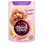 Корм влажный Delickcious полоски с индейкой и сыром для собак 85г