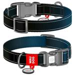 Waudog Nylon Mono Reflective Dog Collar with QR Passport 37-58cm/25mm Black