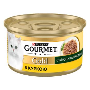 Корм вологий Gourmet Gold Соковита Насолода з куркою для дорослих котів 85г - купити, ціни на КОСМОС - фото 1
