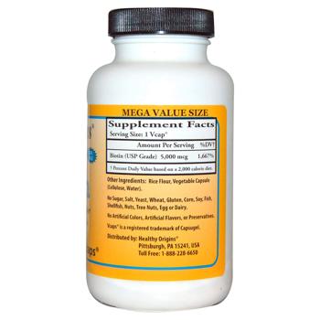 Біотин, Biotin, Healthy Origins, 5000 мкг, 360 капсул - купить, цены на Biotus - фото 2