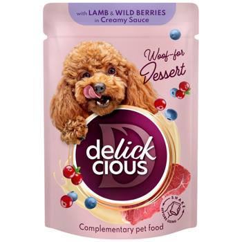 Корм влажный Delickcious Хлопья с ягнятиной и лесными ягодами в сливочном соусе для взрослых собак 80г - купить, цены на MasterZoo - фото 1