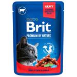 Brit Premium Wet Food with Stewed Beef and Peas for Adult Cats 100g