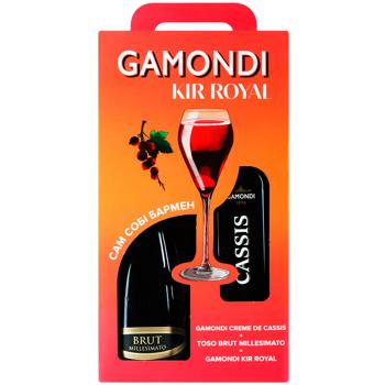 Набір Gamondi Kir Royal Лікер Crema di Ribes Nero Cassis 15% 1л + Вино ігристе Toso Brut Millesimato біле 12% 0,75л - купити, ціни на КОСМОС - фото 1