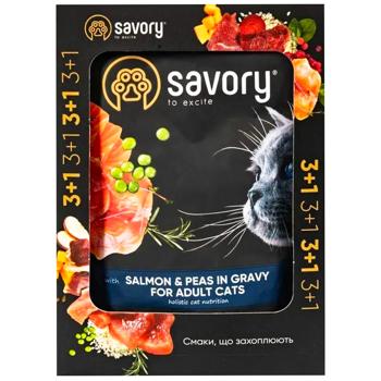 Savory Wet Food with Salmon and Peas for Cats 3+1pc*85g - buy, prices for MasterZoo - photo 1
