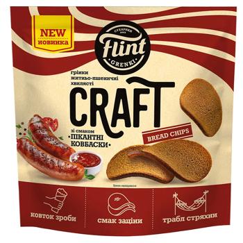 Гренки Flint Craft Grenki ржано-пшеничные волнистые со вкусом Пикантные колбаски 80г - купить, цены на Чудо Маркет - фото 1