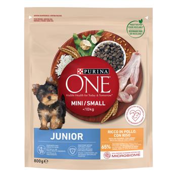 Корм сухой Purina One Junior с курицей и рисом для щенков малых пород 800г - купить, цены на MasterZoo - фото 1
